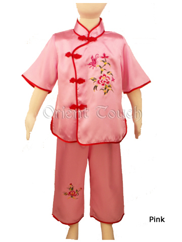 Girl's Short Sleeve Phoeny Embroidery Suit