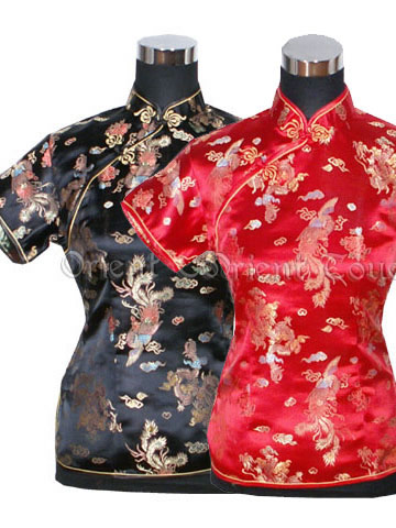 Dragon and Phoenix Overlap Short-Sleeved Blouse