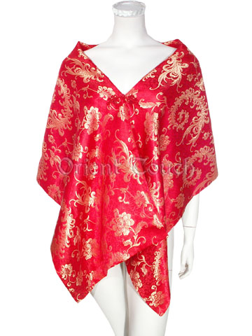 Brocade Shawl - Floral Phoenixes in Red