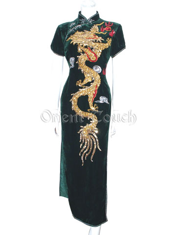 Embroidery Dancing Dragon Velour Cheongsam