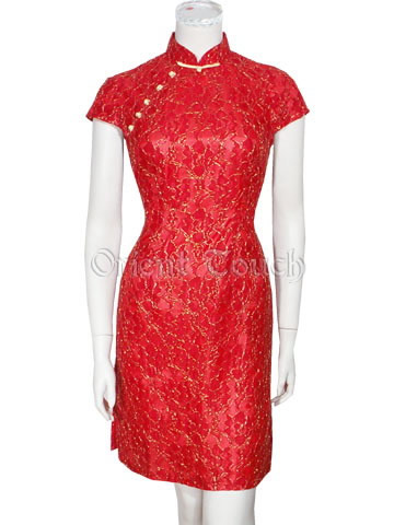 China Red Prom Lace Cheongsam