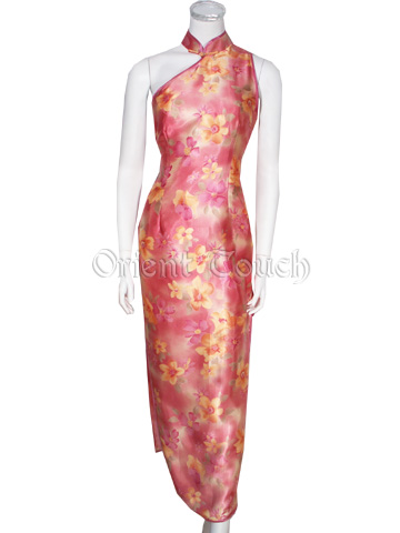 Garden of Splendors Asymmetry Satin Cheongsam